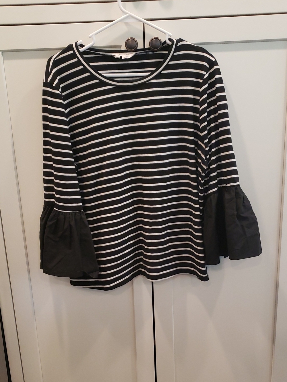 Anthropologie Black and White Striped Bell Sleeve Tee